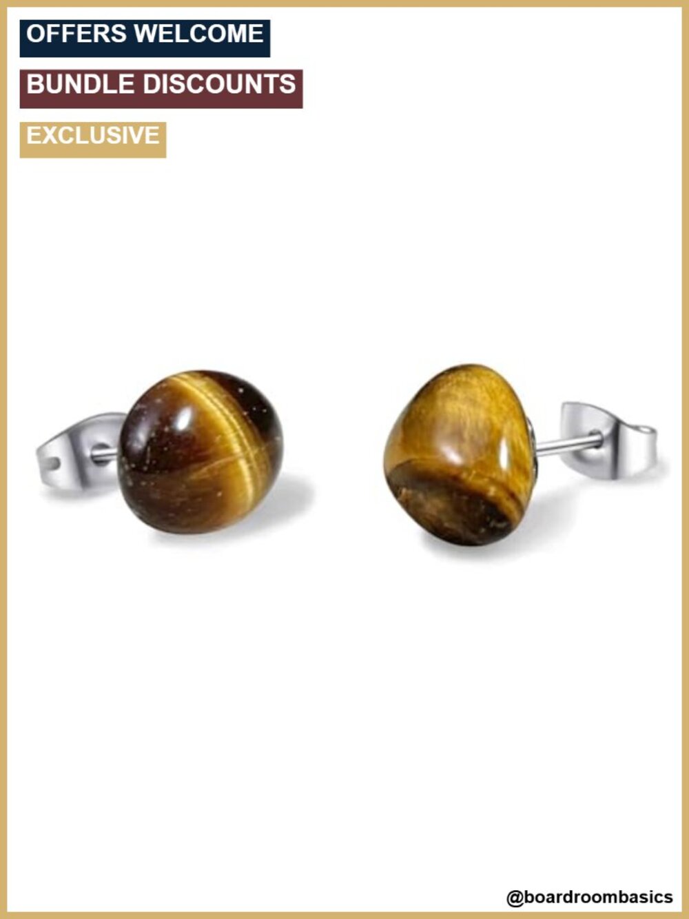 Tiger Eye Stud Earrings Stainless Steel Hypoallergenic Unisex